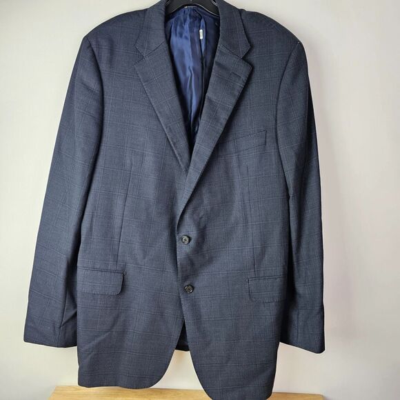 Hickey-Freeman Current Beacon Navy Blue‎ 100% Wool 2-Btn Sport Coat Blazer 46L